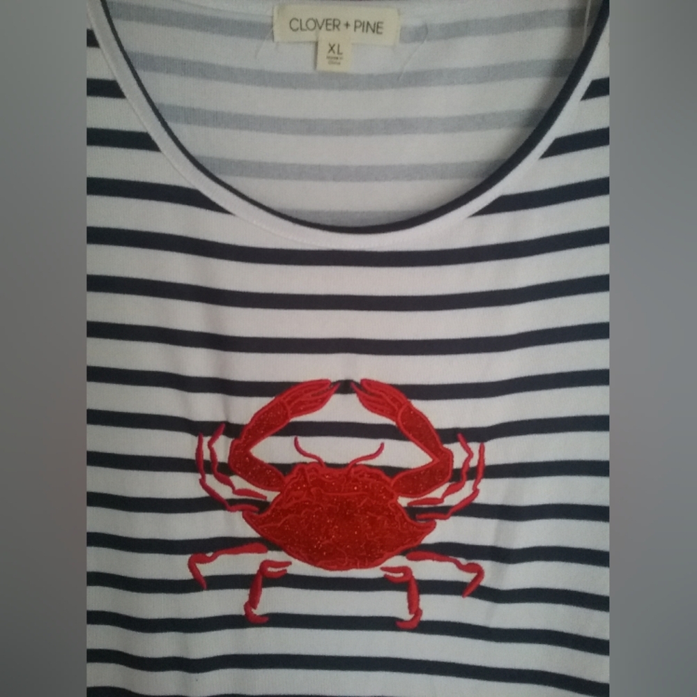Wome XL Striped Crab Embroidered Top - Picture 3 of 3